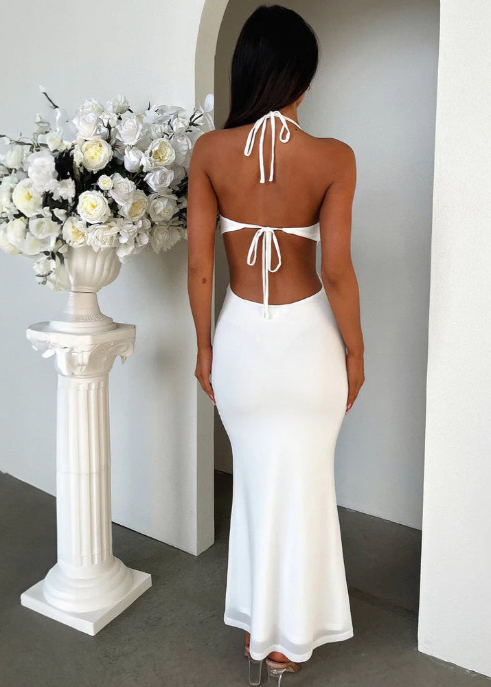 Serene Grace - Halter Maxi Dress With Ruffle Detail