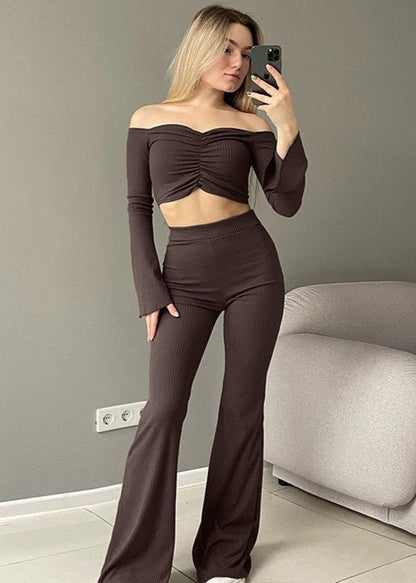 Off-shoulder Flare Sleeve Two-piece Set