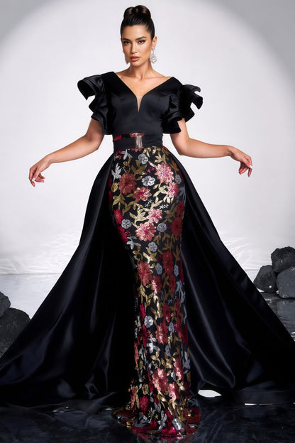 Ariasd Black Sequin Flower Maxi Dress