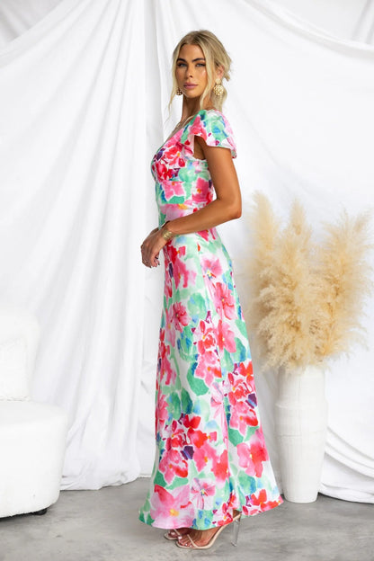 Teresa Printed V-neck Maxi Dress