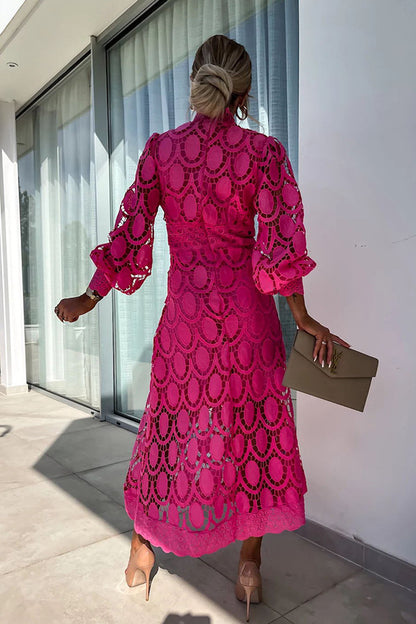 French Party Sensual Party Crochet Lace Lantern Sleeves Party Midi Skirt