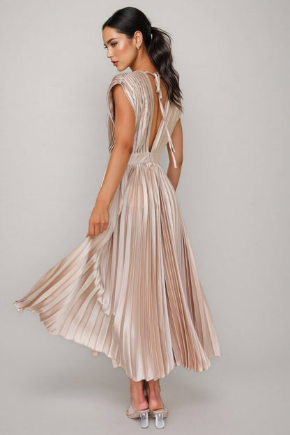 Tiya Sleeveless Pleated Maxi Dress-pink