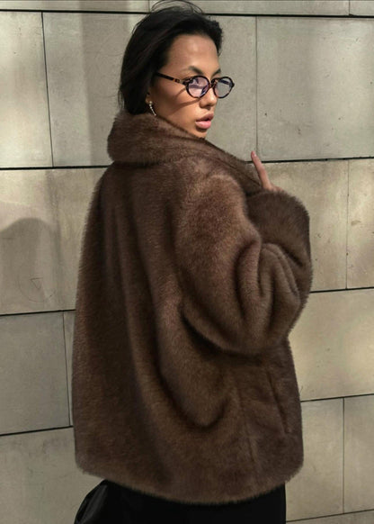 Mila Mocha Faux Fur Coat – Soft Oversized Winter Jacket