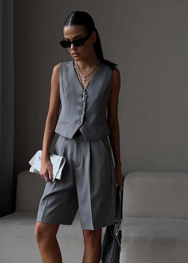 White Tailored Vest & Bermuda Shorts Set