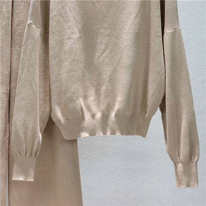 Khaki – Loose Fit Knit Sweater Two Piece Set