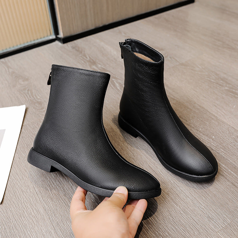 First Layer Cowhide Mother's Flat Comfortable Boots