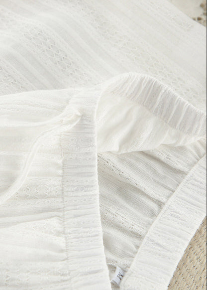 White Cotton Peplum Top and Wide-leg Pants Set