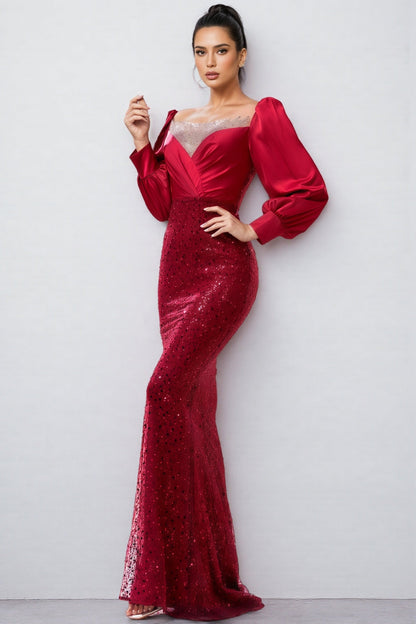 Paxton Red Round Neck Sequin Maxi Dress
