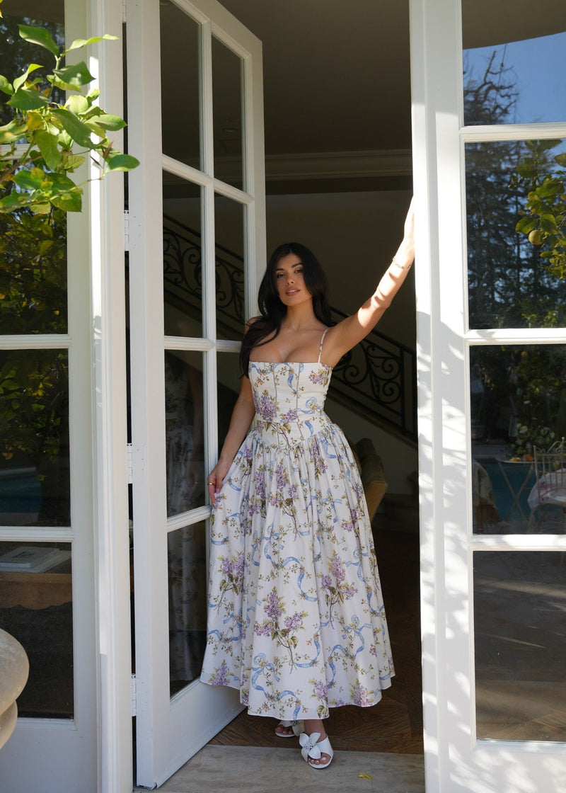 Lilac Gardenia – Strapless Corset Maxi Dress