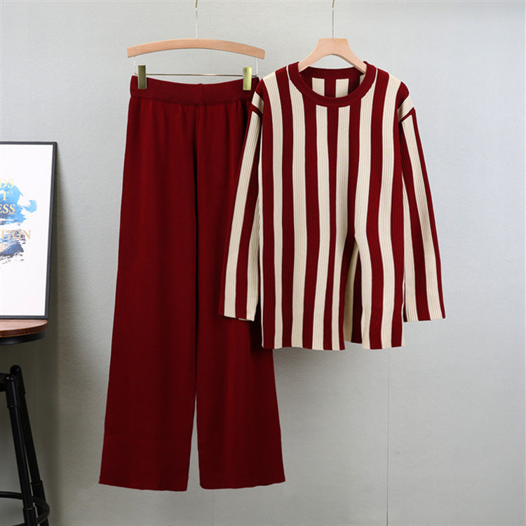 Red - Striped Split Hem Two Piece Set