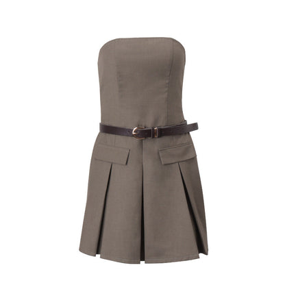 Clothing Autumn New Personality Street Retro Tube Top Slim Dress Pleated Skirt