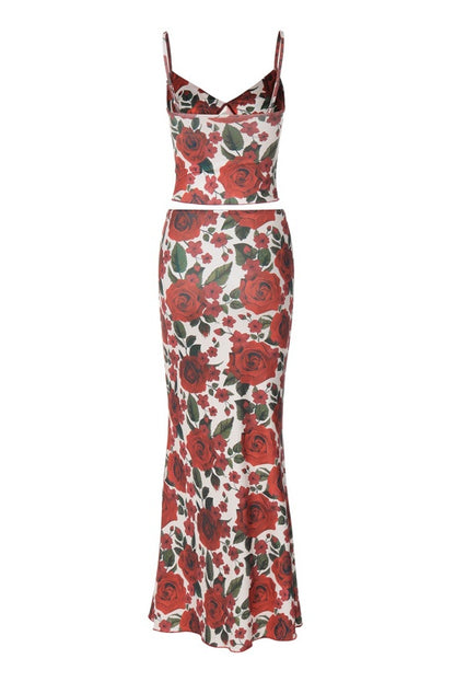 Maria Rose Print Crop Top Two-piece Set