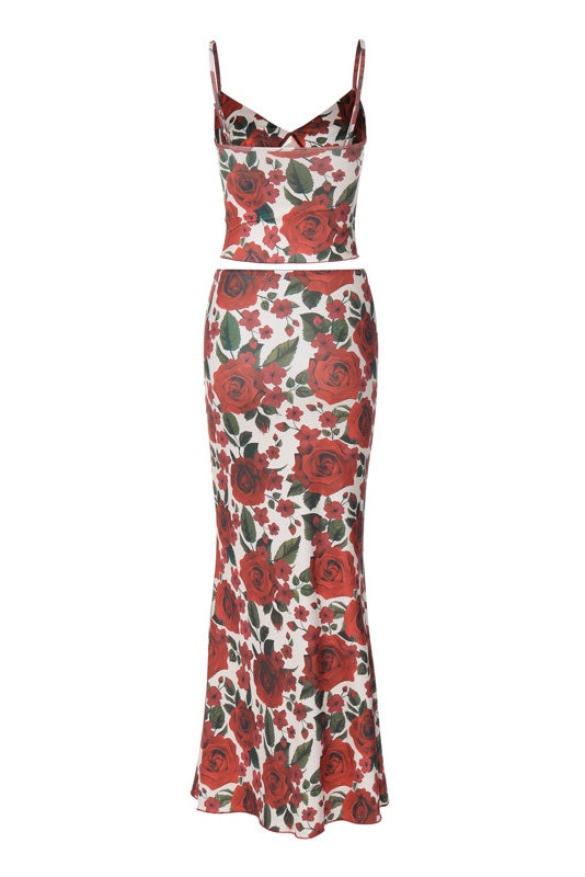 Maria Rose Print Crop Top Two-piece Set