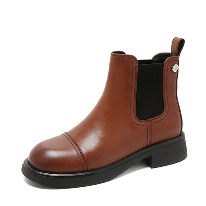 British Style Flat Cowhide Ankle Boots