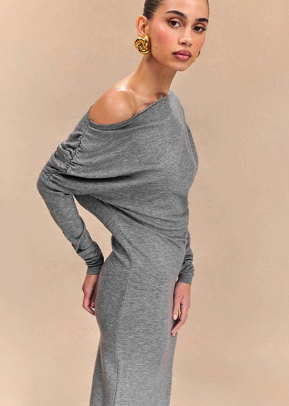 Gray Off-shoulder Maxi Dress