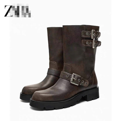 & Decoration Motorcycle Knight Retro Style Flat Shoes