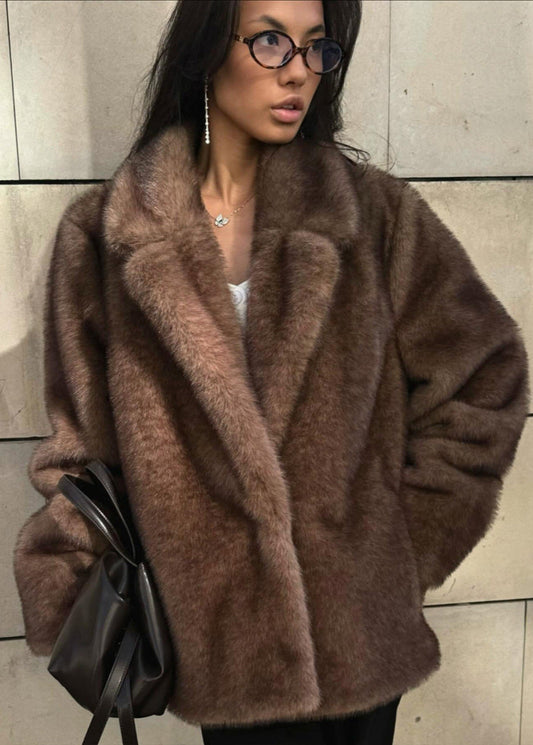 Mila Mocha Faux Fur Coat – Soft Oversized Winter Jacket
