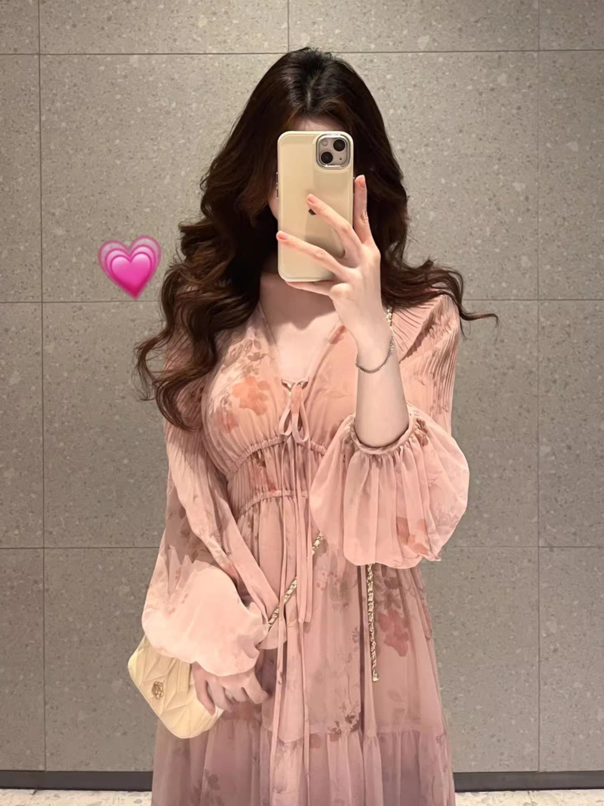 French Pink Long Sleeve Maxi Dress _ V-neck Fairycore Gown Gunne Sax Dress
