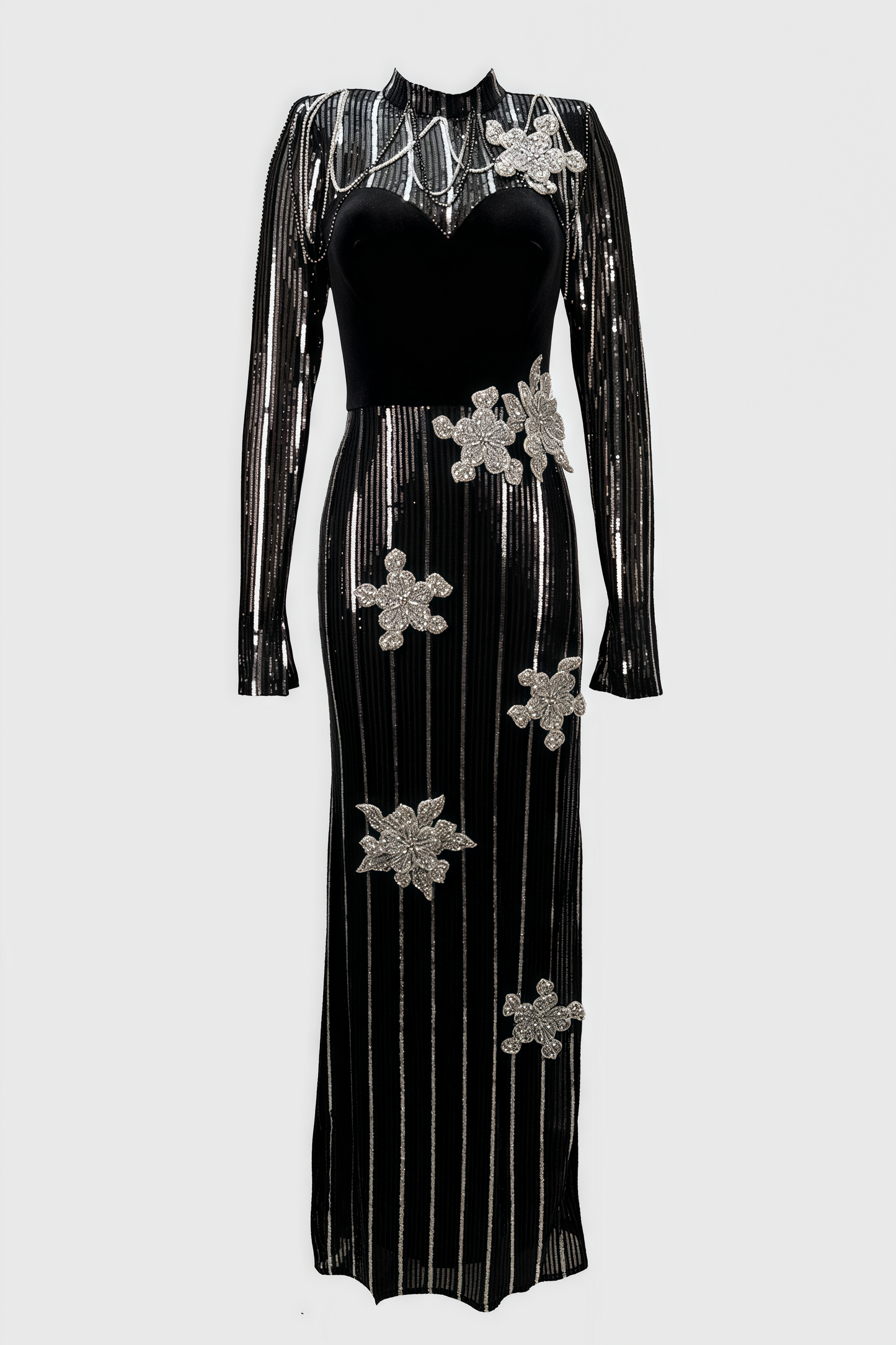 Aelik High Neck Sequin 3d Flower Maxi Dress