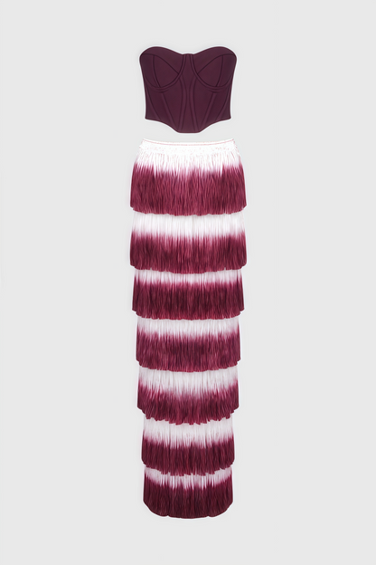 Maded Red Fringe Maxi Dress Set