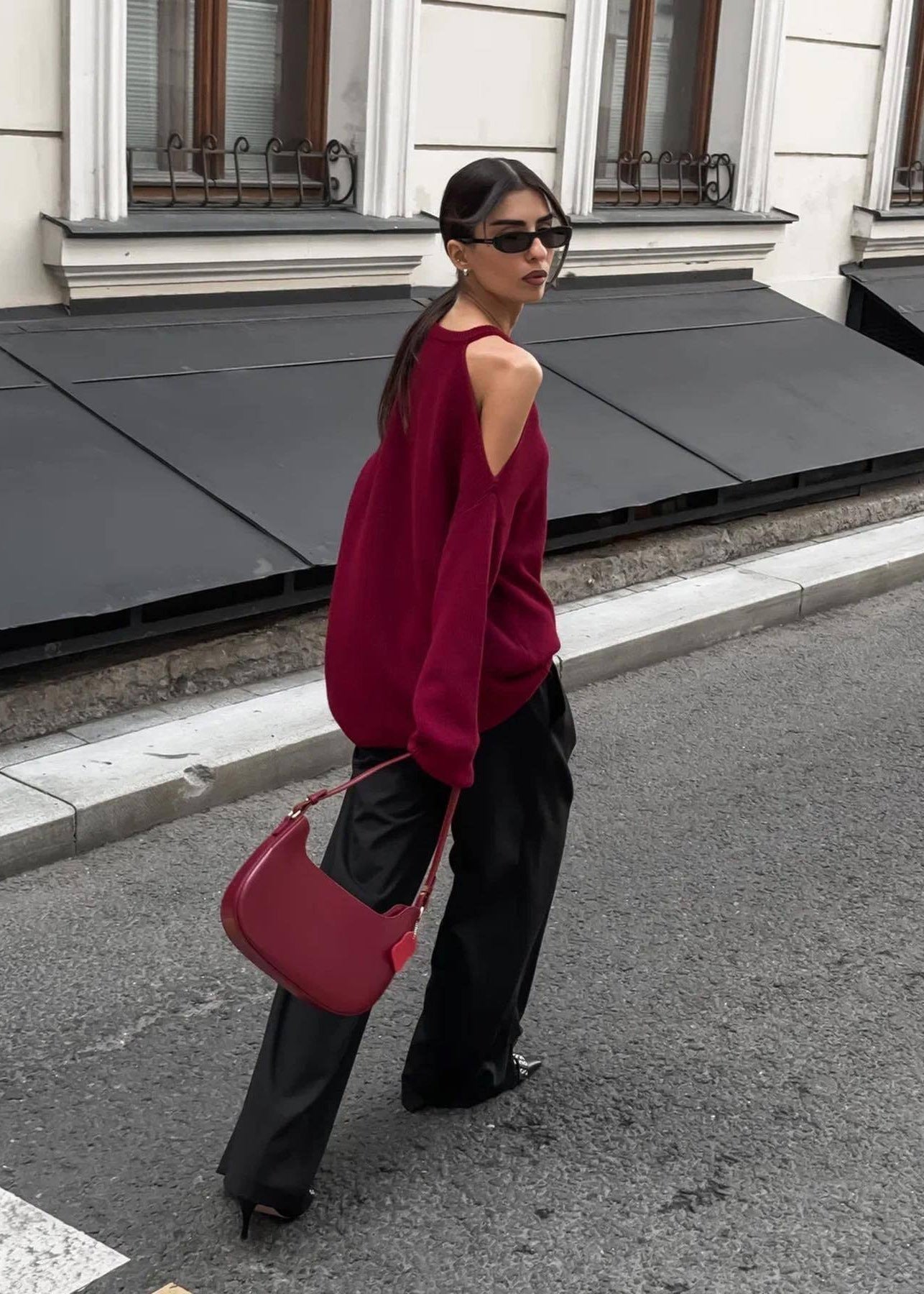 Cold-shoulder Knit Sweater