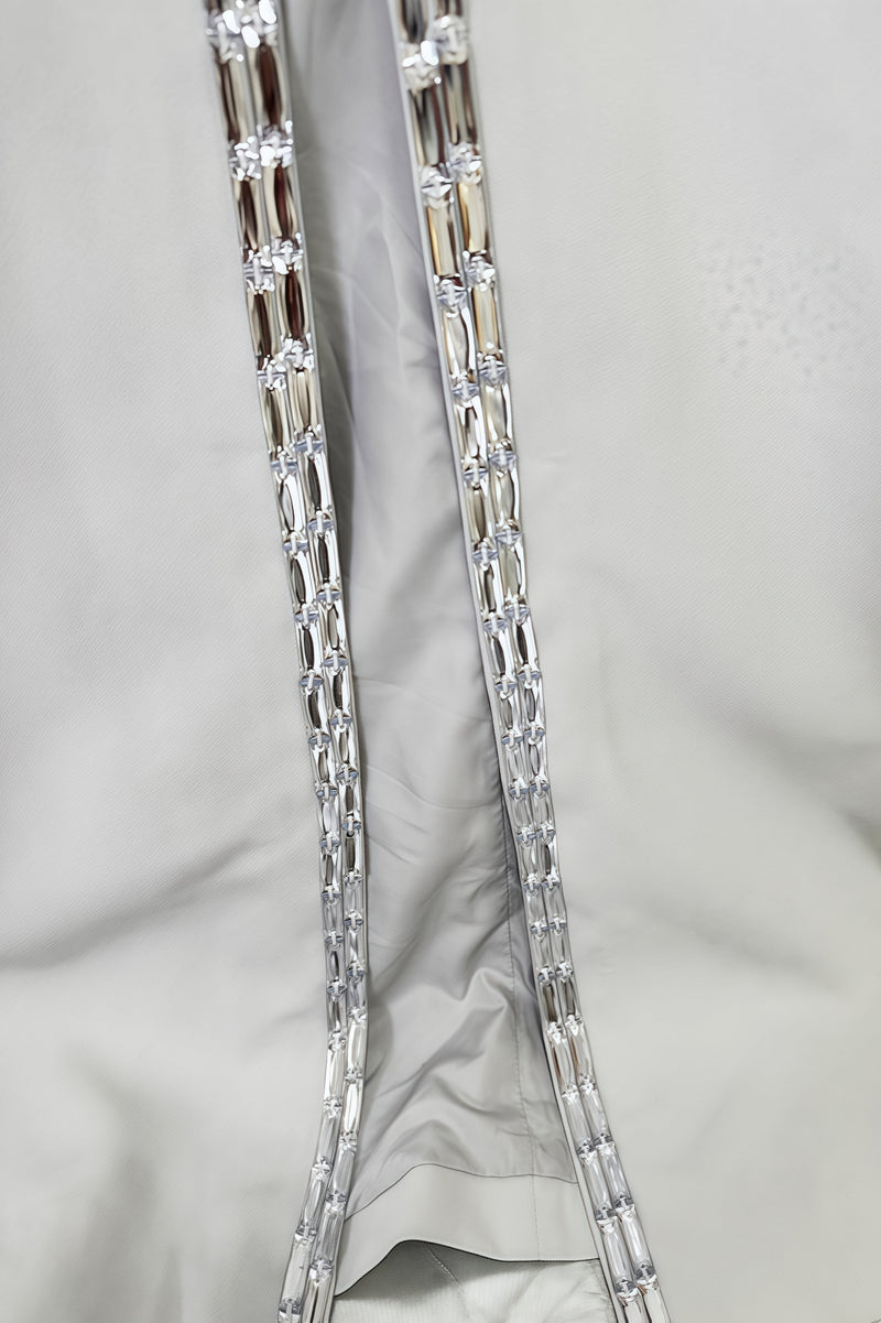 Aislety White Slit Openwork Beaded Maxi Dress
