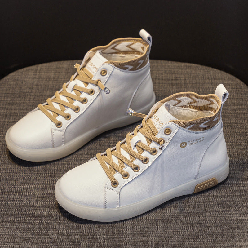 Flat Top Layer Cowhide Tendon Bottom Leather Shoes