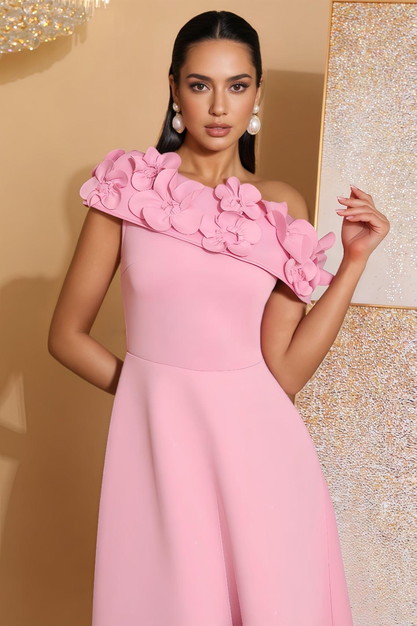Yvonne Pink 3d Maxi Dress