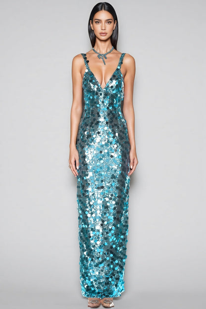 Ellis Sequin Deep V Strapless Maxi Dress