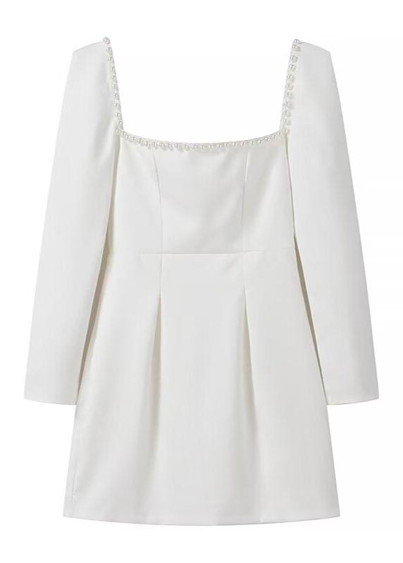 Pearl-trim Square Neck Mini Dress