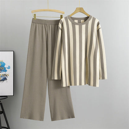 Camel - Striped Split Hem Two Piece Set