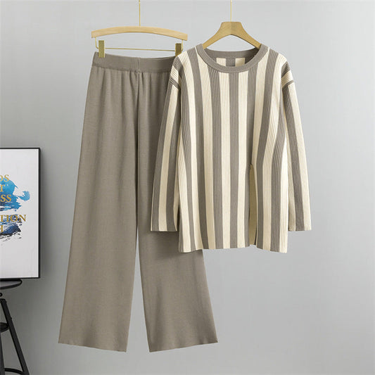 Camel - Striped Split Hem Two Piece Set