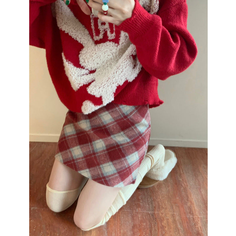 Wool Plaid High Waist Skirt