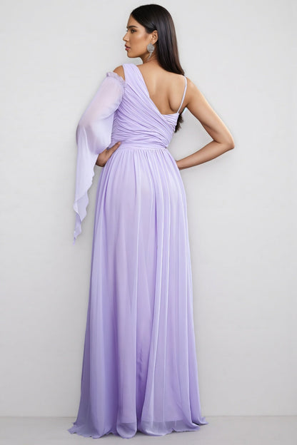 Baret Purple One-sleeve Strapless Maxi Dress