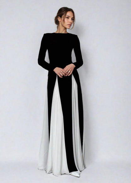 Amara - Two-tone Long Sleeve Maxi Dress