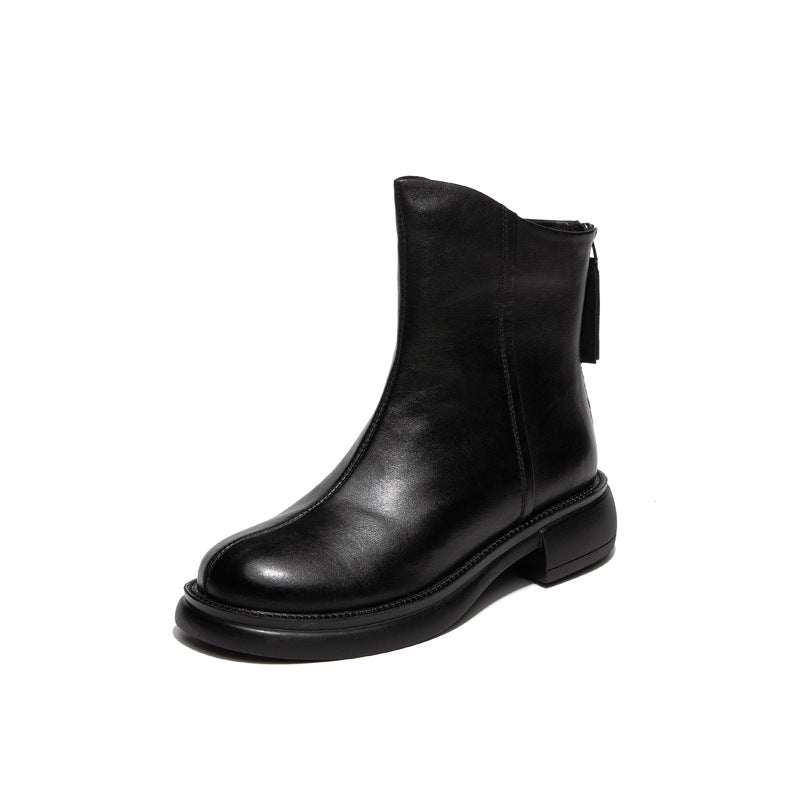 Layer Cowhide Autumn Flat Ankle Retro Boots