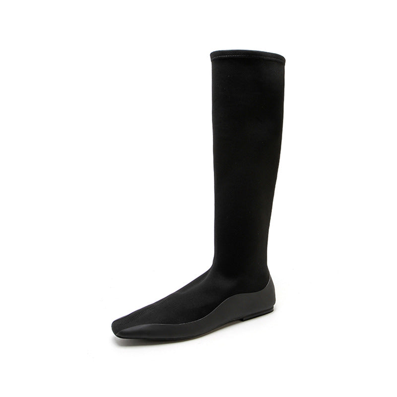 Toe High Riding Flat Bottom Short Stretch Slim Boots