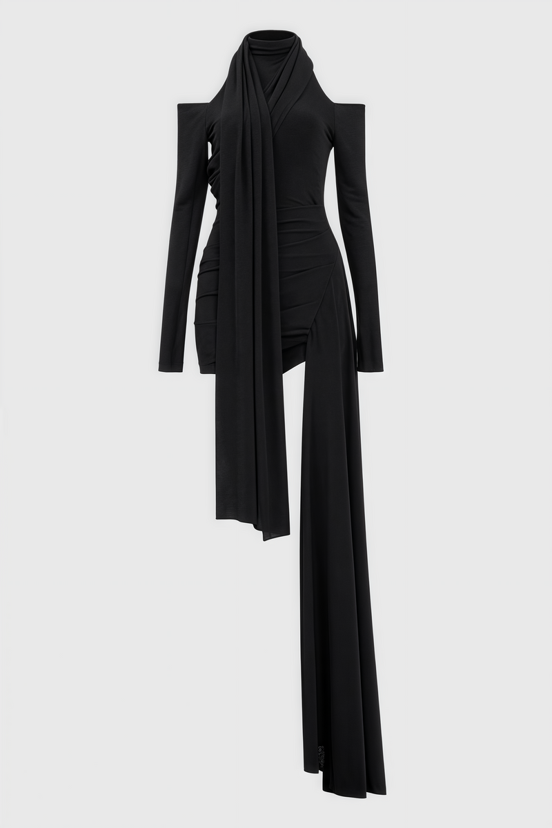 Tata Hollow Black Split Mini Dress