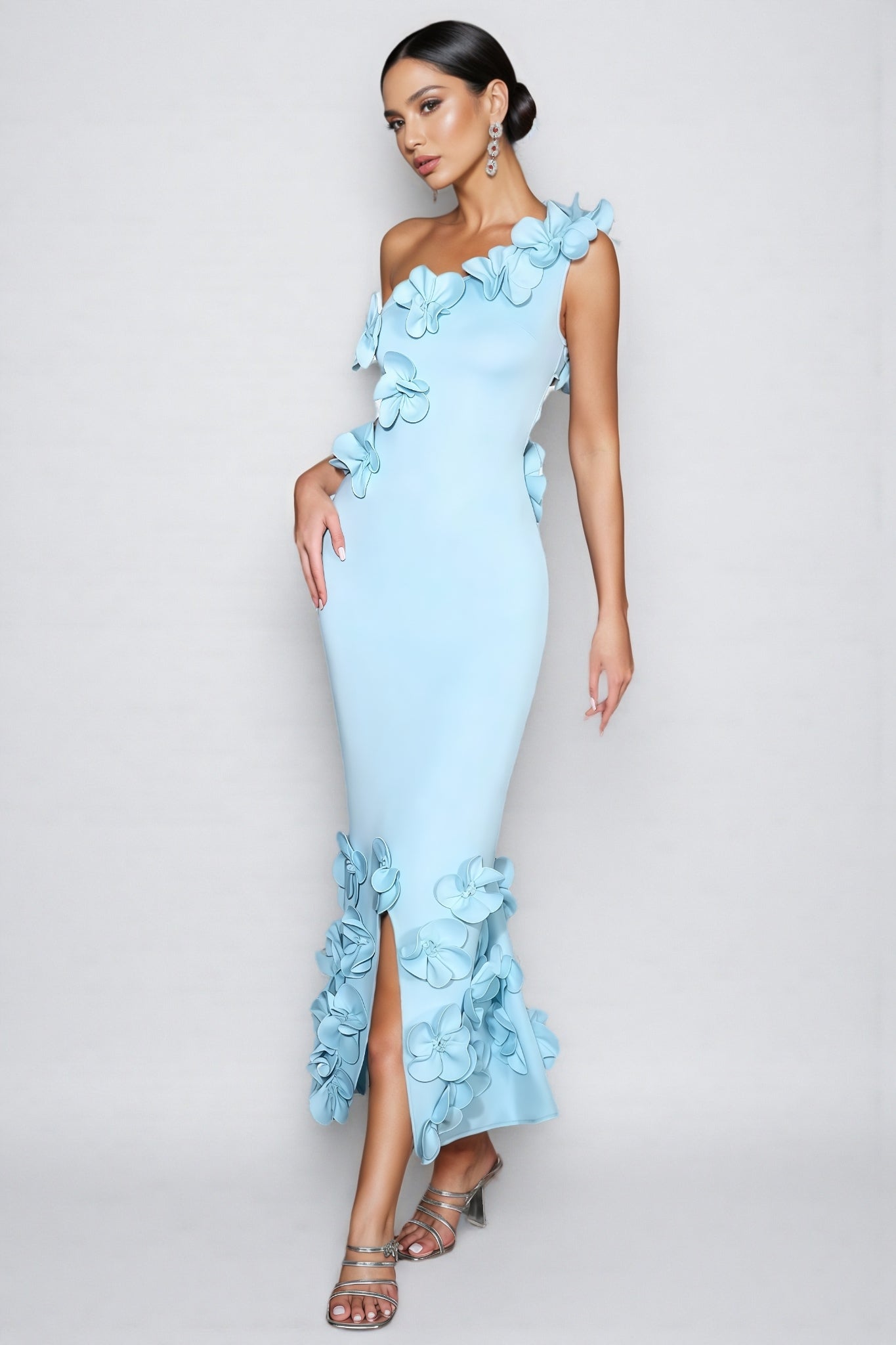 Tamarah Blue One-shoulder 3d Maxi Dress