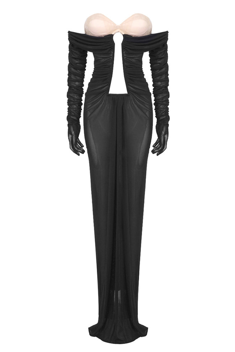 Amanda Off Shoulder Keyhole Maxi Dress