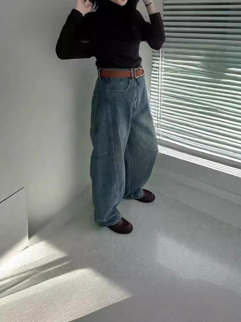 Versatile, Slim, Fashionable, Pioneering, Light Deconstruction, Split Tangent, Loose Curved Cocoon Jeans, Banana Pants for 4001
