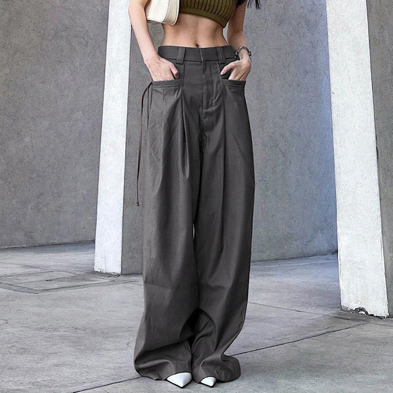 Color Y2k Cross Over Pleated Tailored Pants