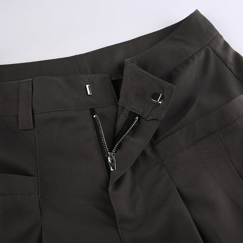 Color Y2k Cross Over Pleated Tailored Pants