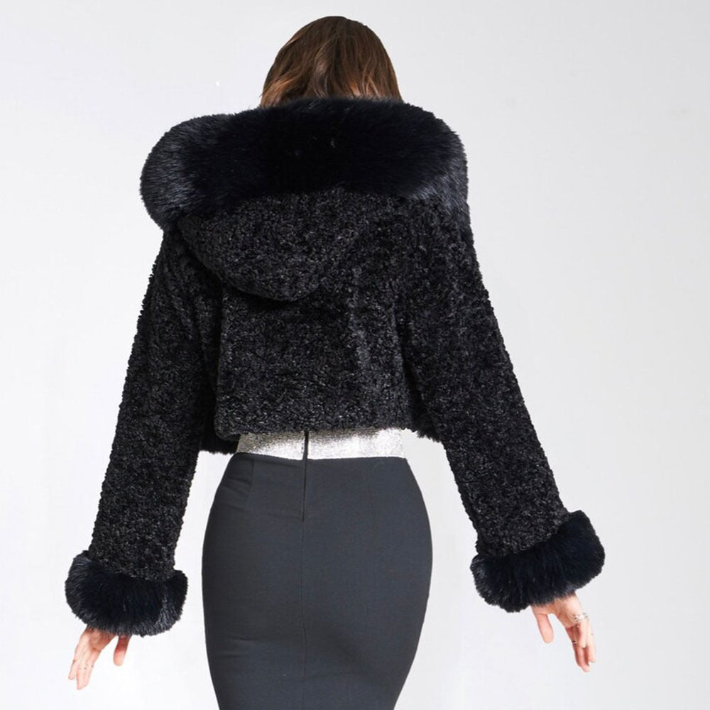 Thickened Fur Collar Cropped Coat