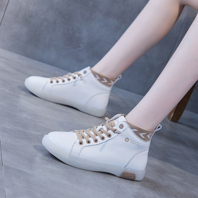 Flat Top Layer Cowhide Tendon Bottom Leather Shoes