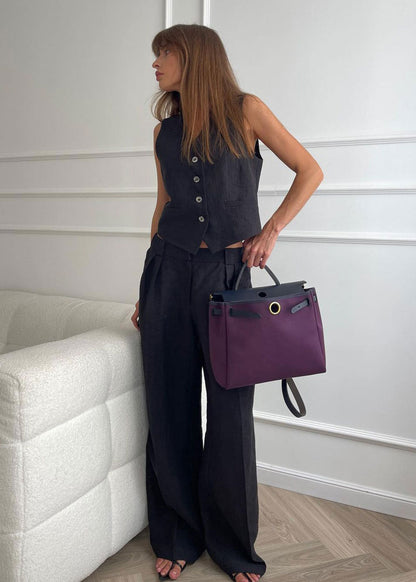Linen Vest & Wide-leg Pants Set