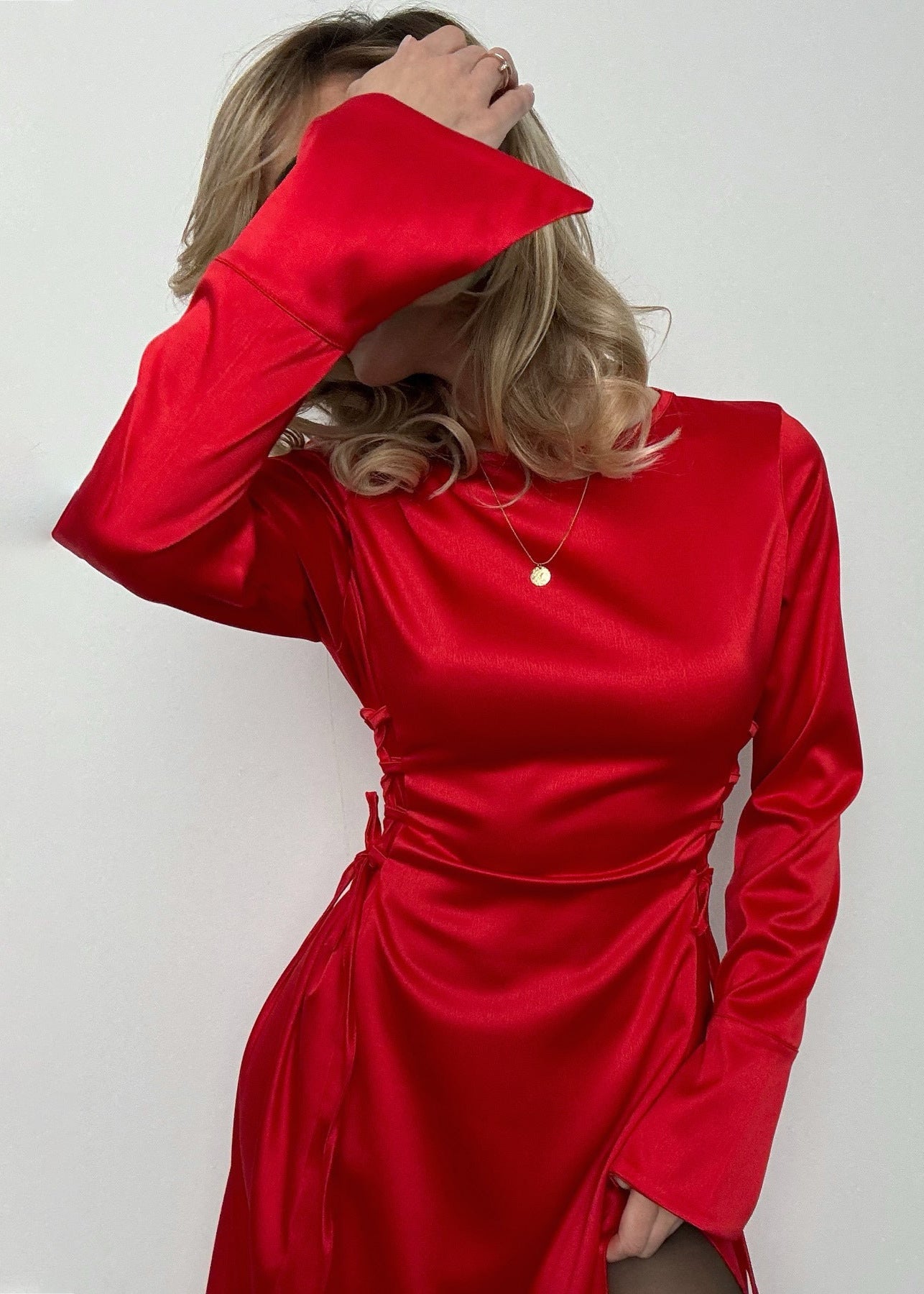 Valeria - Satin Side-tie Slit Midi Dress