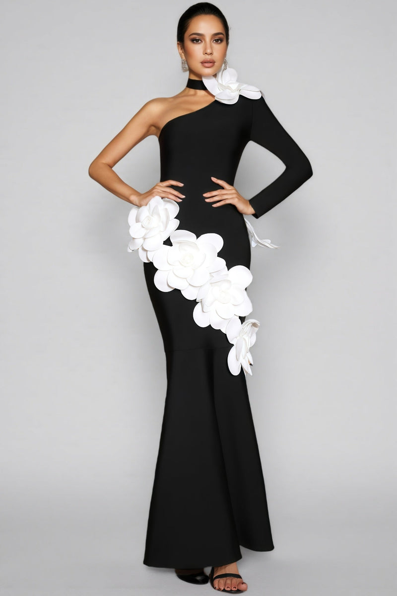 Zellk One Shoulder 3d Bandage Maxi Dress