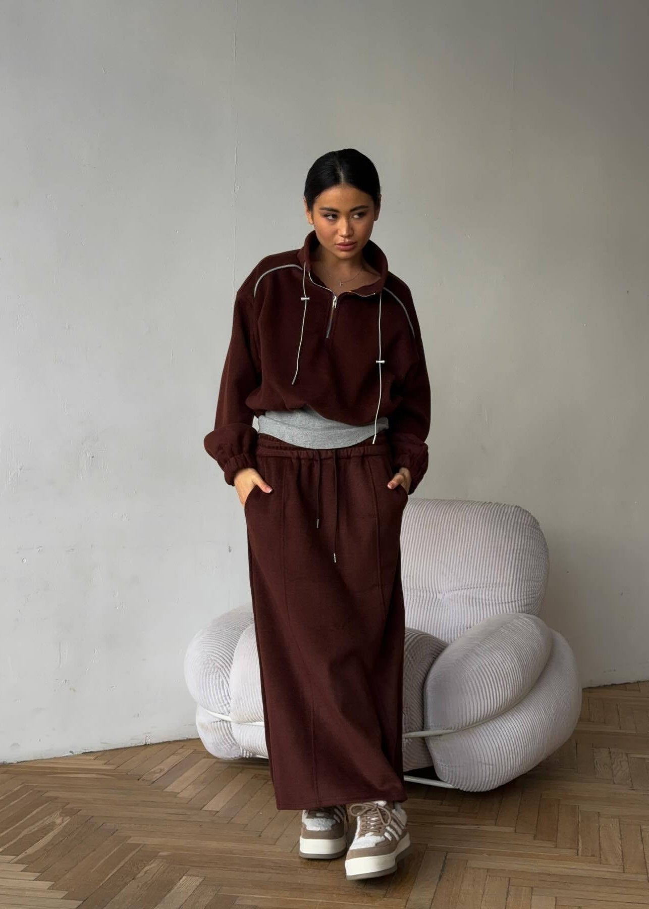 Sporty Half-zip Two-piece Set