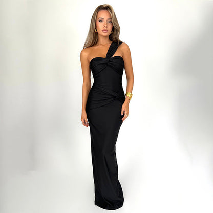 Dress Tube Top Color Patchwork Slim Sfit Long Dress